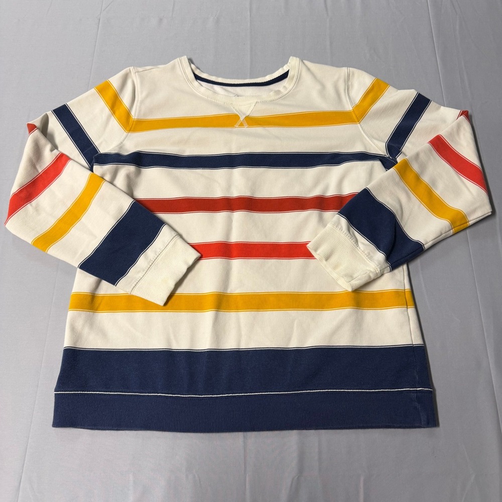 St Johns Bay Womens Medium Classic Sweatshirt Striped Navy Red Yellow White M